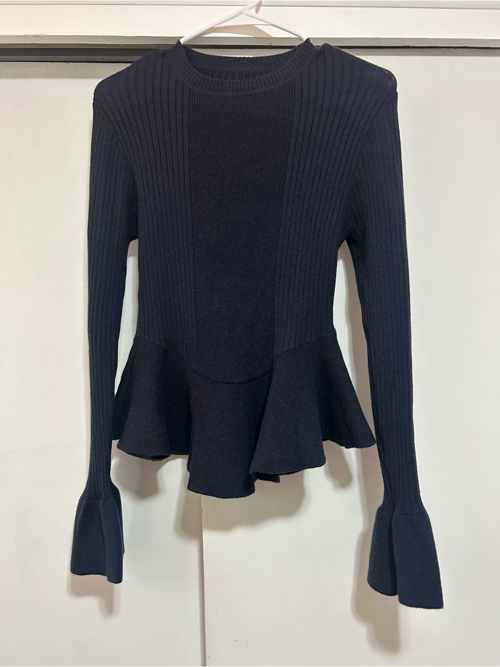 SHEIN Black Ribbed Peplum Long-Sleeve Sweater